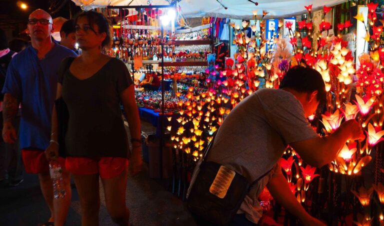 lightweight souvenir stall in night market Thailand