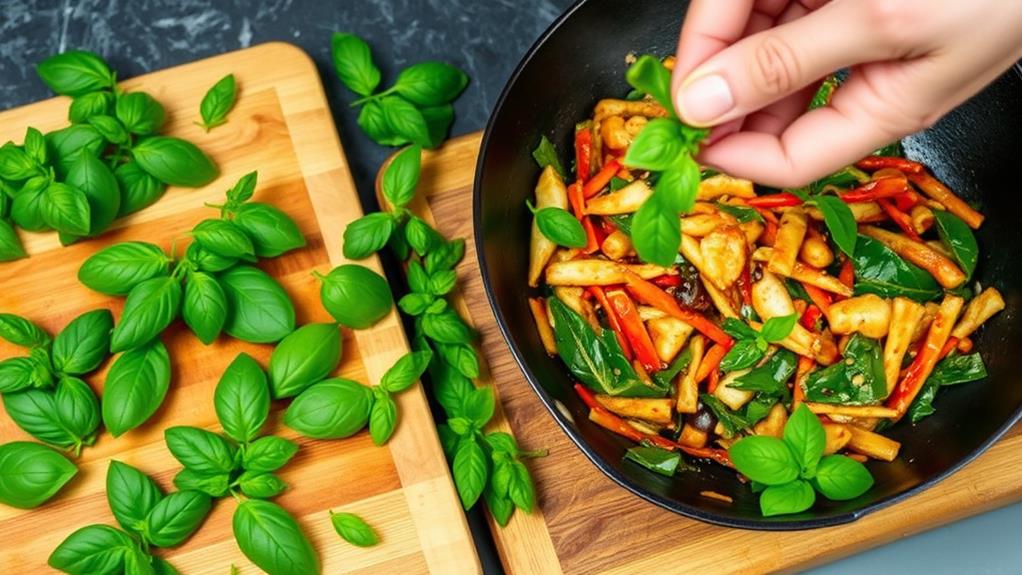 add fragrant basil leaves