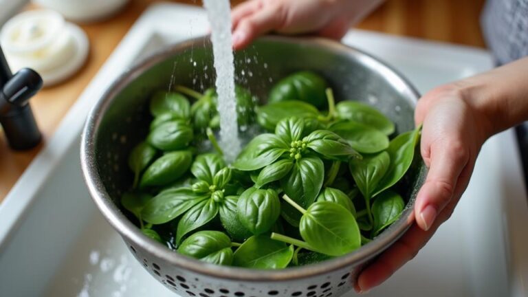 cleaning thai basil leaves